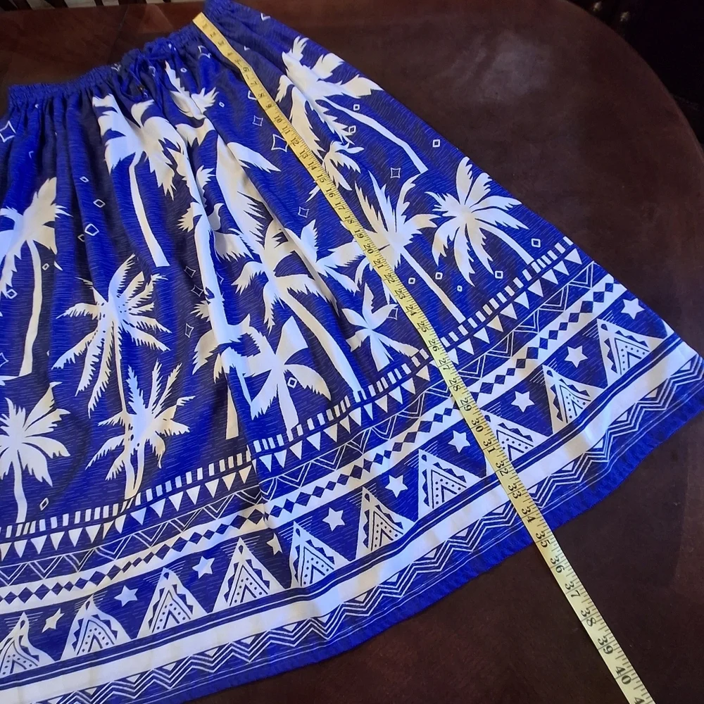 Gypsy Blu Palm Tree Print Blue White Drawstring Midi Maxi Skirt Women Size Large - Picture 16 of 16